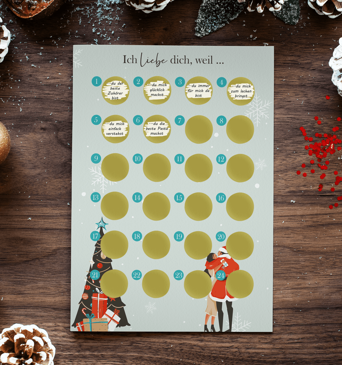 Adventskalender zum rubbeln und selbst schreiben "Ich liebe dich weil…" Rubbeladventskalender für Freundin, Freund & Paare - Rubbelkalender