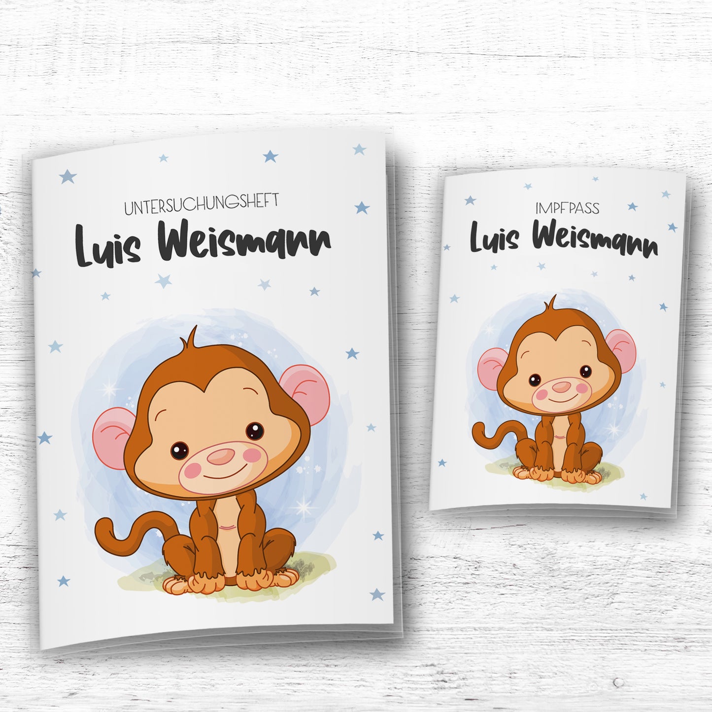 Uhefthülle_und_Impfpasshülle_babytiere_affe_blau