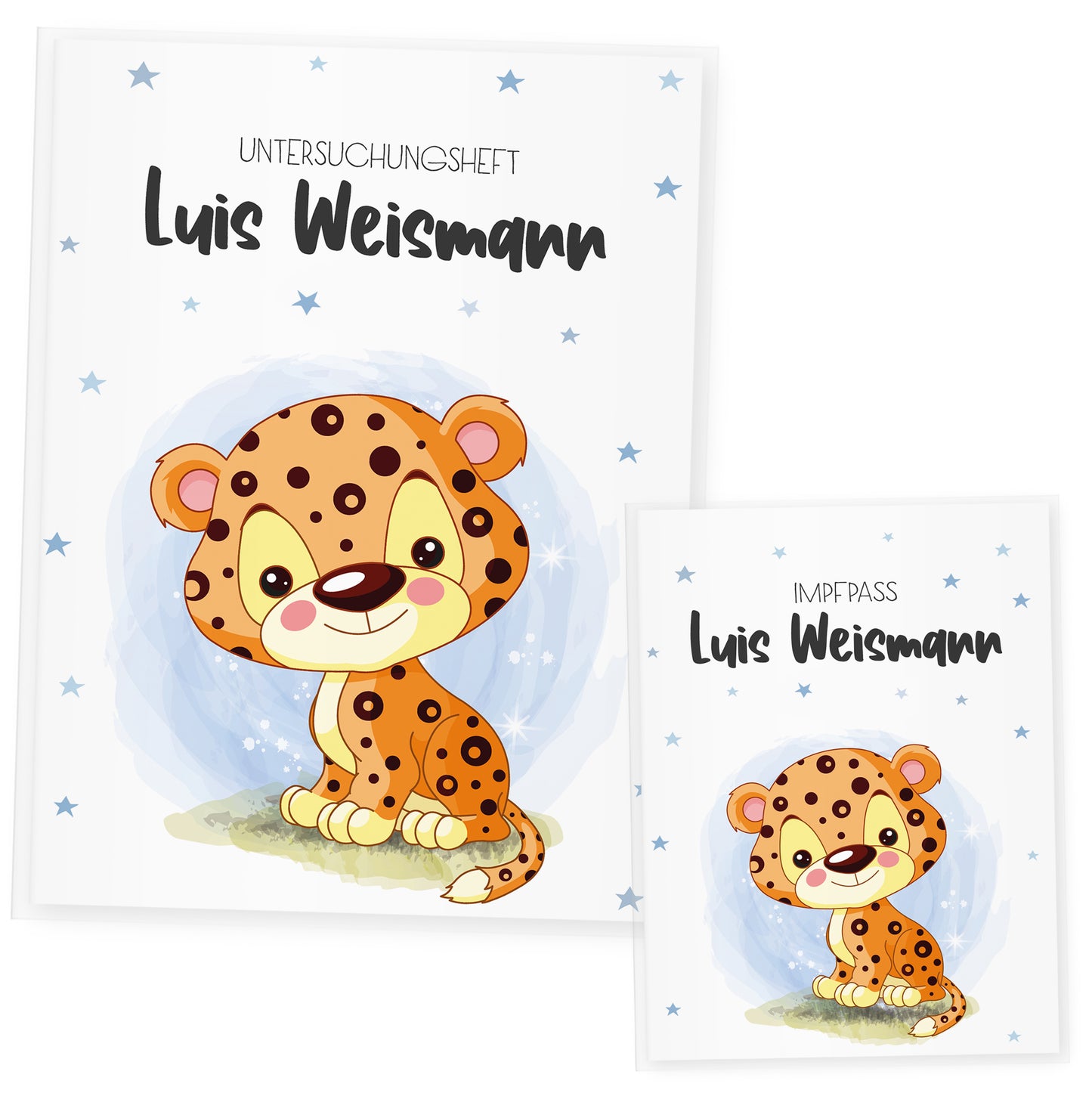 Uhefthülle_Impfpasshülle_babytiere_leopard_blau