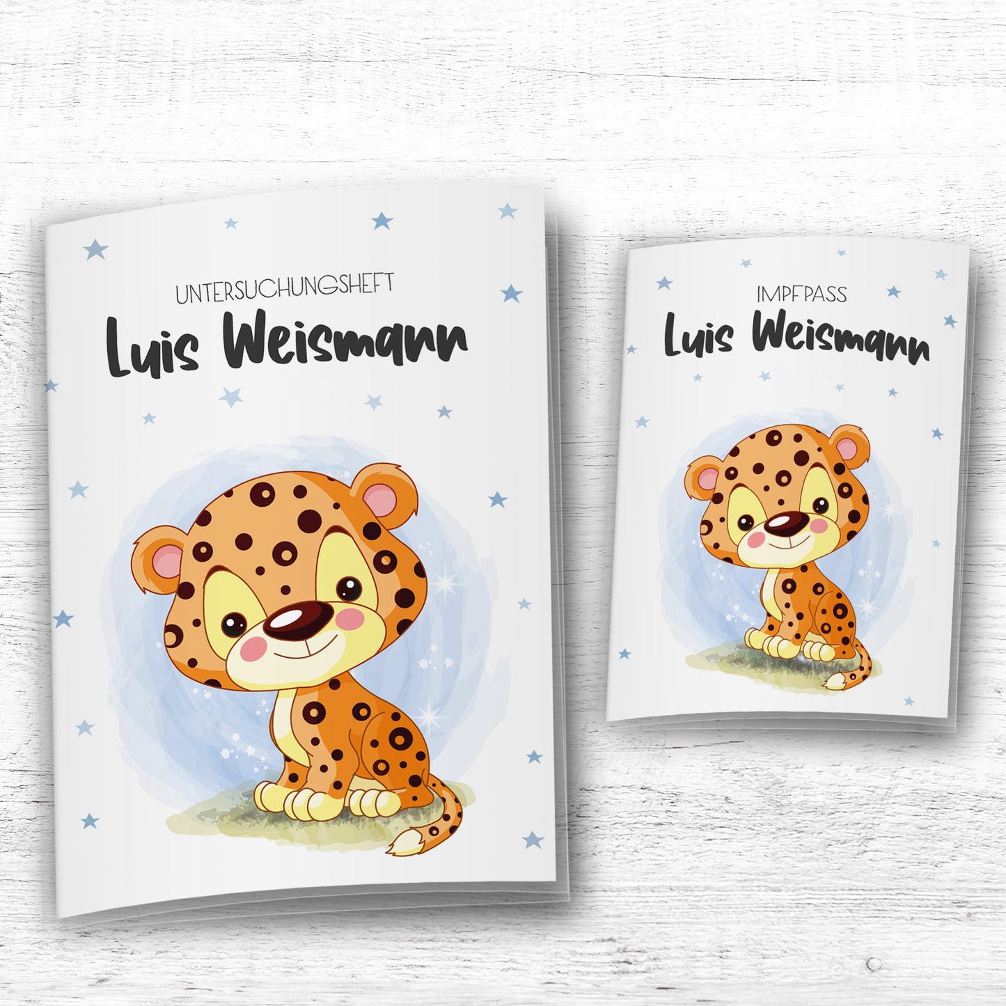Uhefthülle_Impfpasshülle_babytiere_leopard_blau