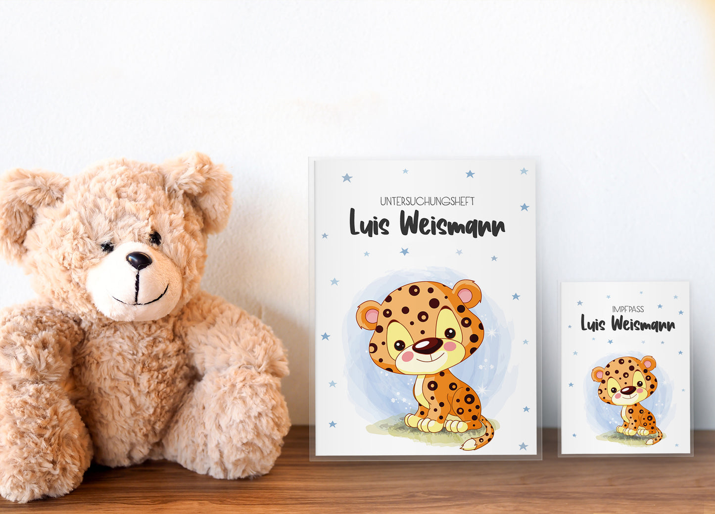 Uhefthülle_Impfpasshülle_babytiere_leopard_blau