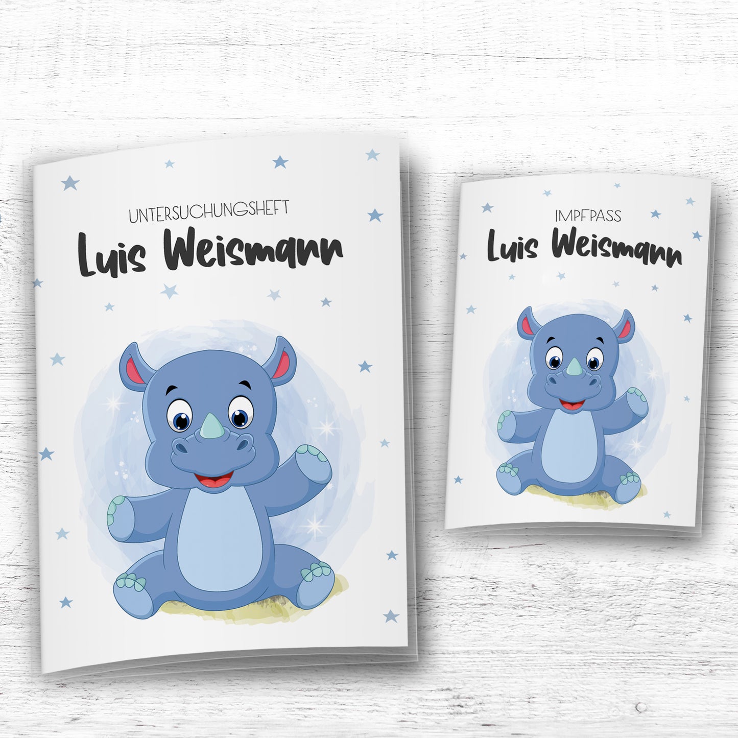 Uhefthülle_Impfpasshülle_babytiere_nashorn_blau