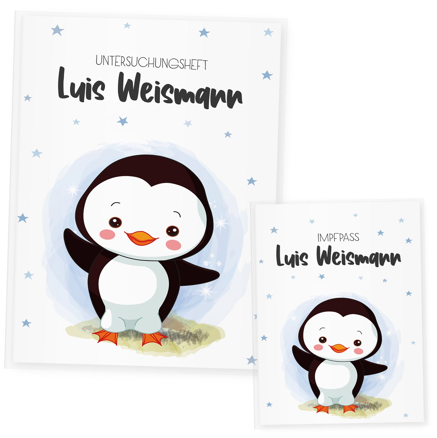 Uhefthülle_Impfpasshülle_babytiere_pinguin_blau