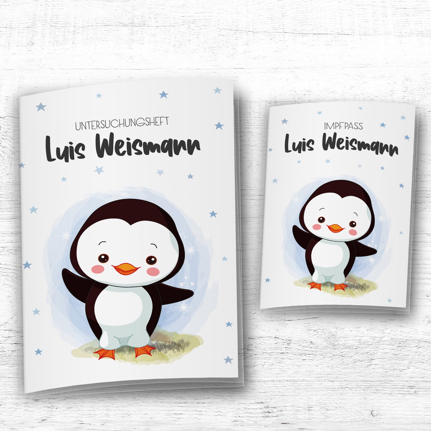 Uhefthülle_Impfpasshülle_babytiere_pinguin_blau