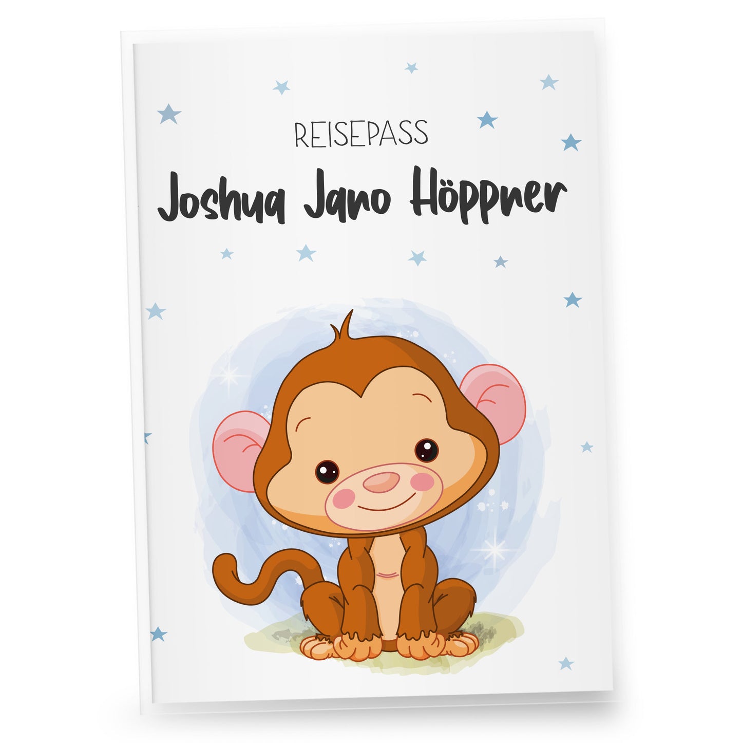 Kinder_Reisepasshülle_mit_Namen_Babytiere_Affe_Blau