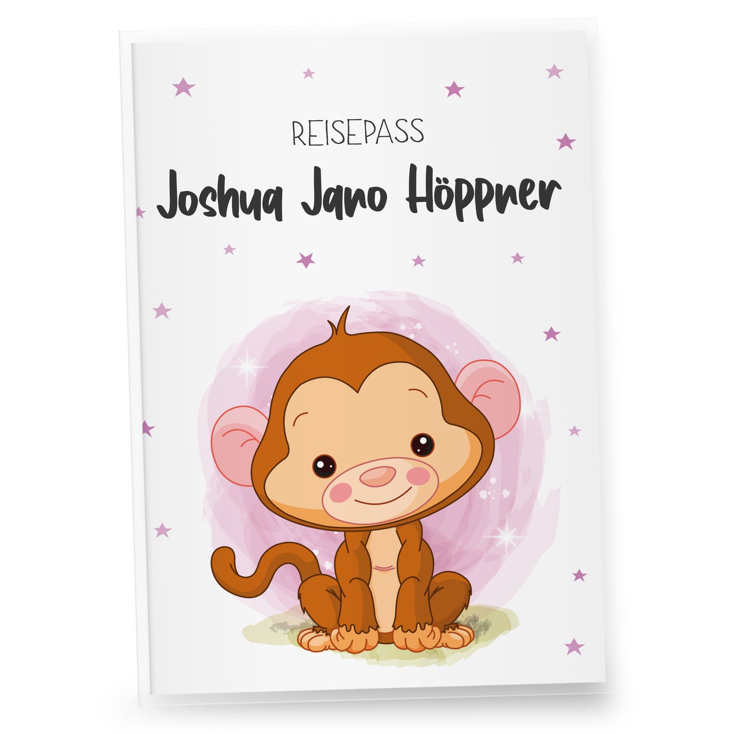 Kinder_Reisepasshülle_mit_Namen_Babytiere_Affe_Rosa