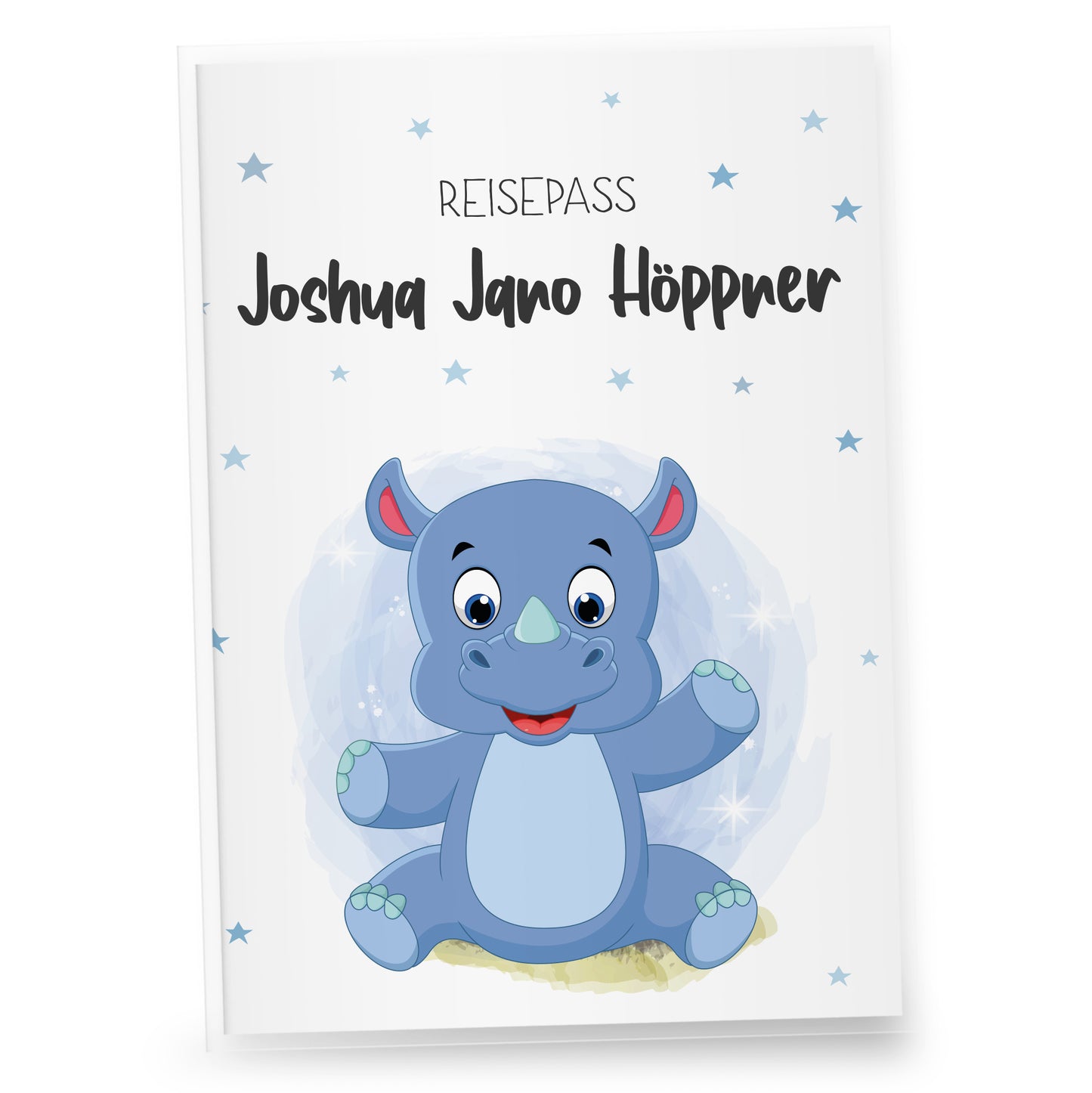 Kinder_Reisepasshülle_mit_Namen_Babytiere_Nashorn_blau