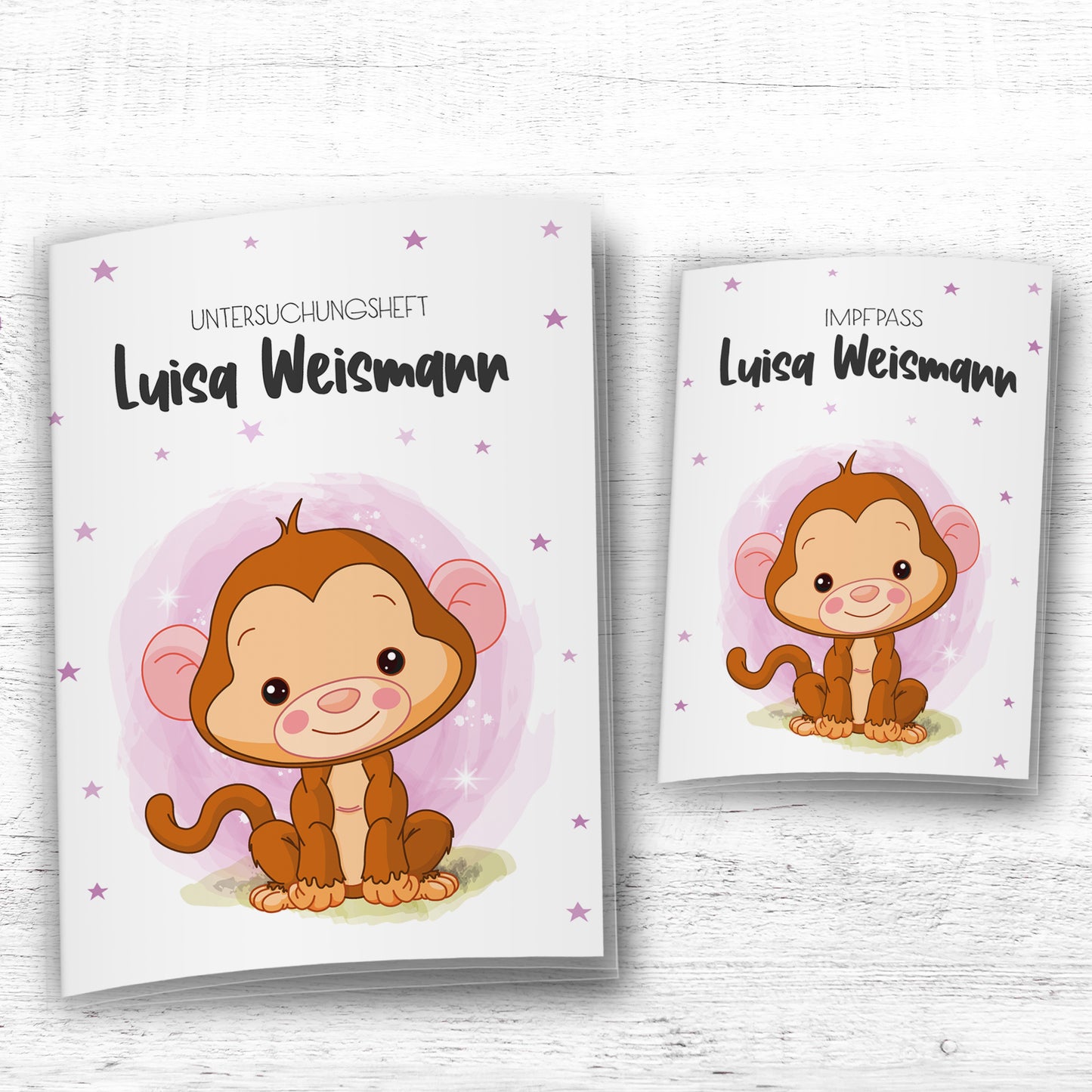 Uhefthülle_und_Impfpasshülle_babytiere_affe_rosa