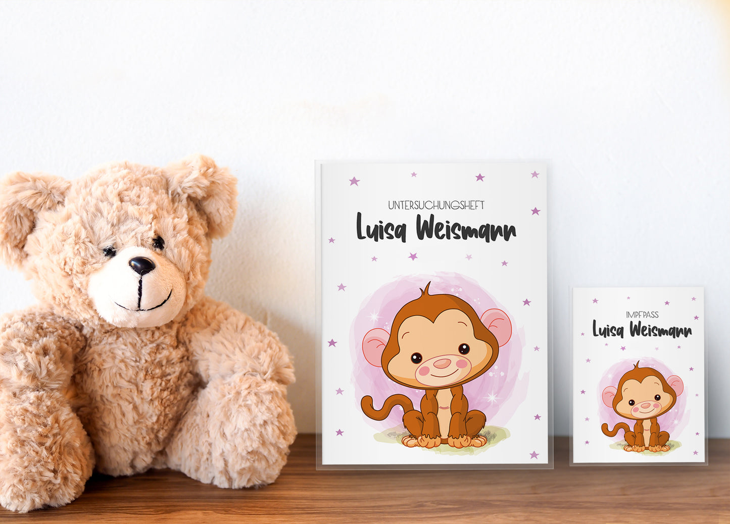 Uhefthülle_und_Impfpasshülle_babytiere_affe_rosa
