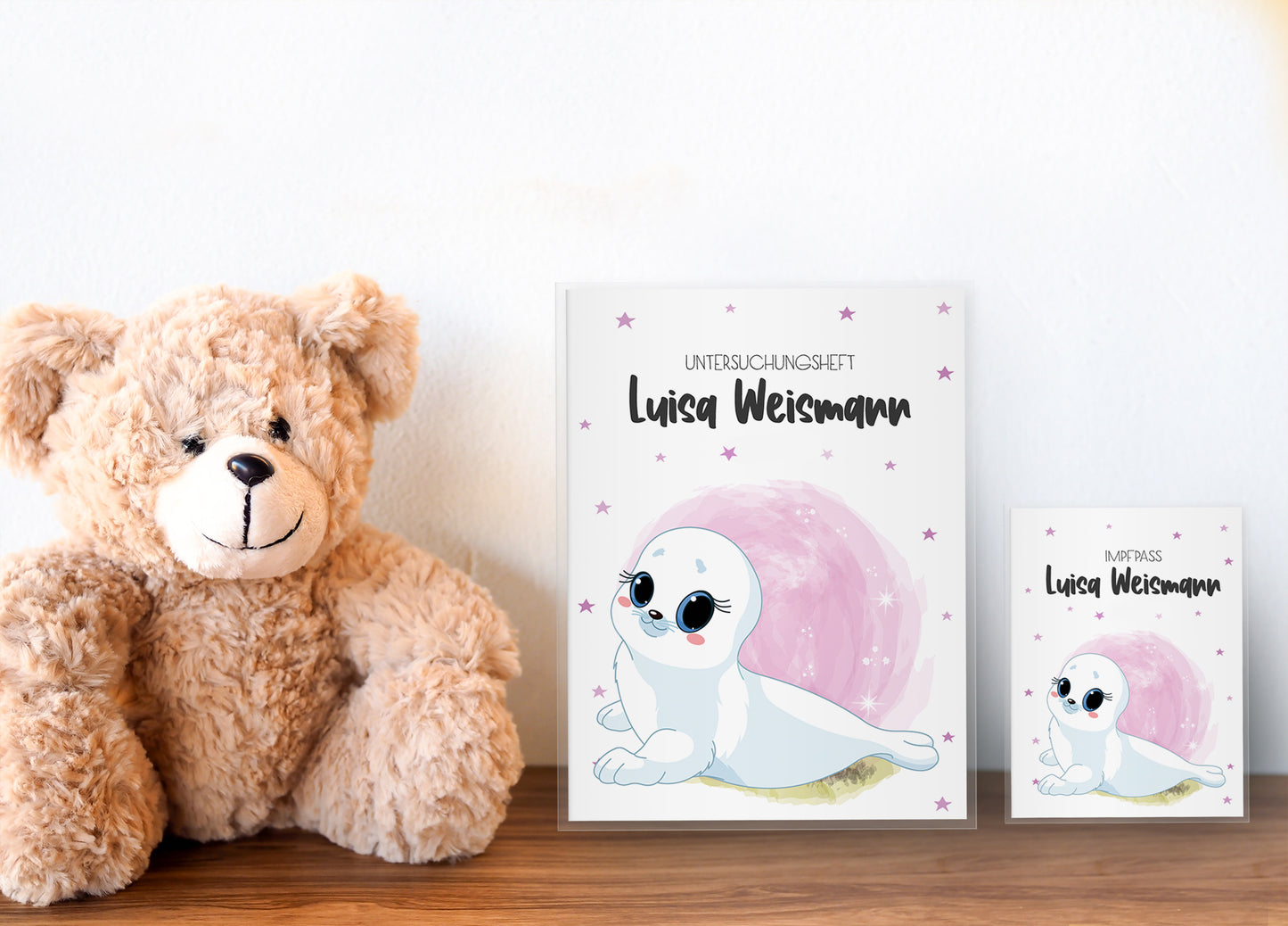 Uhefthülle_Impfpasshülle_babytiere_robbe_rosa