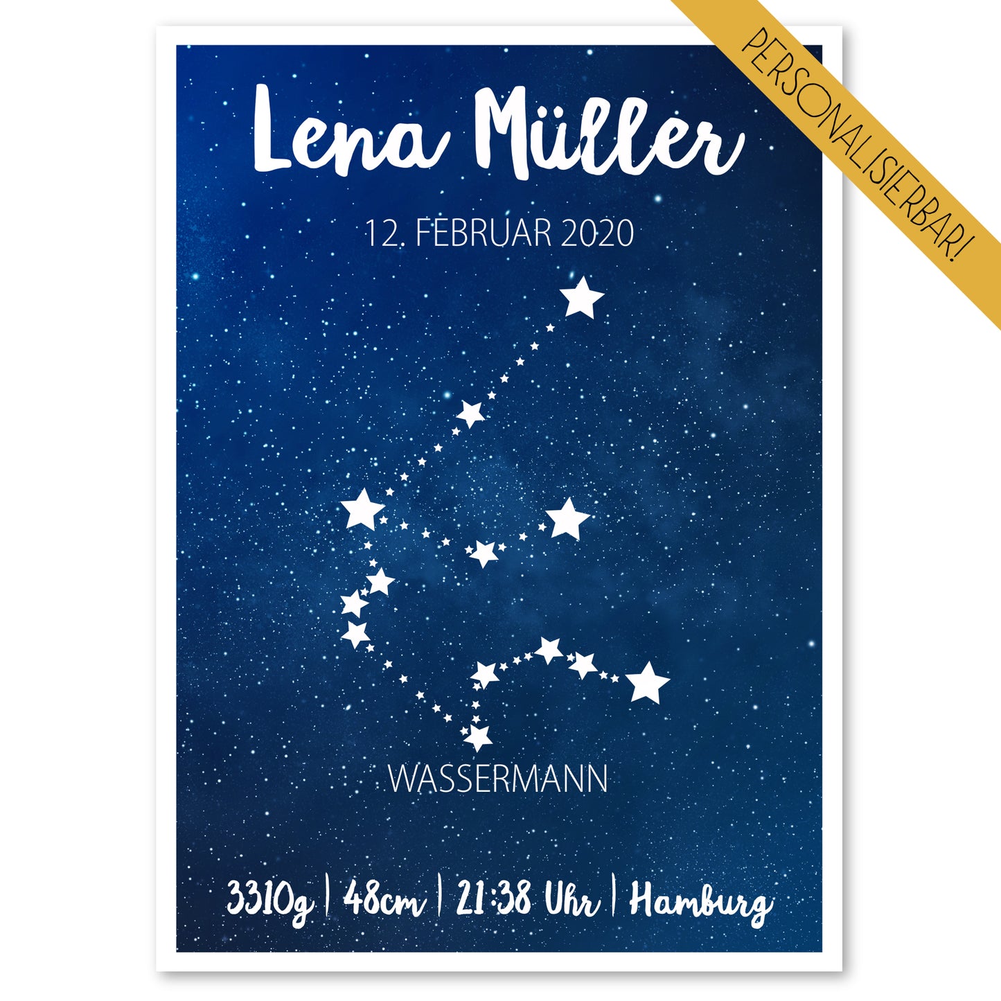 Geburtsposter mit Sternzeichen, personalisierbar, DINA4 - Little Fairy Tales
