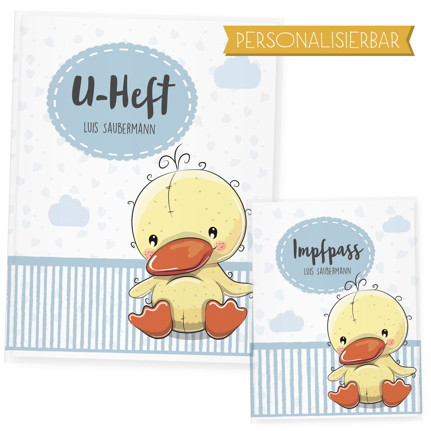 Uhefthülle_und_Impfpasshülle_Tiere_Ente_Blau