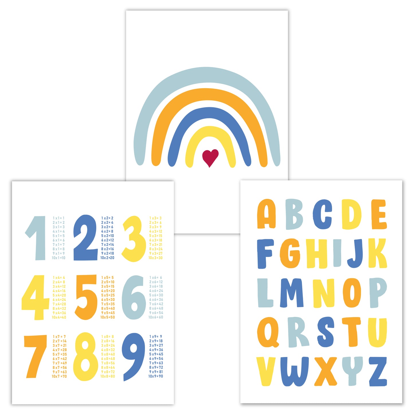 Kinderposter 3er Set, ABC Poster, 1x1 Poster und Regenbogen Poster DINA 4 - Little Fairy Tales