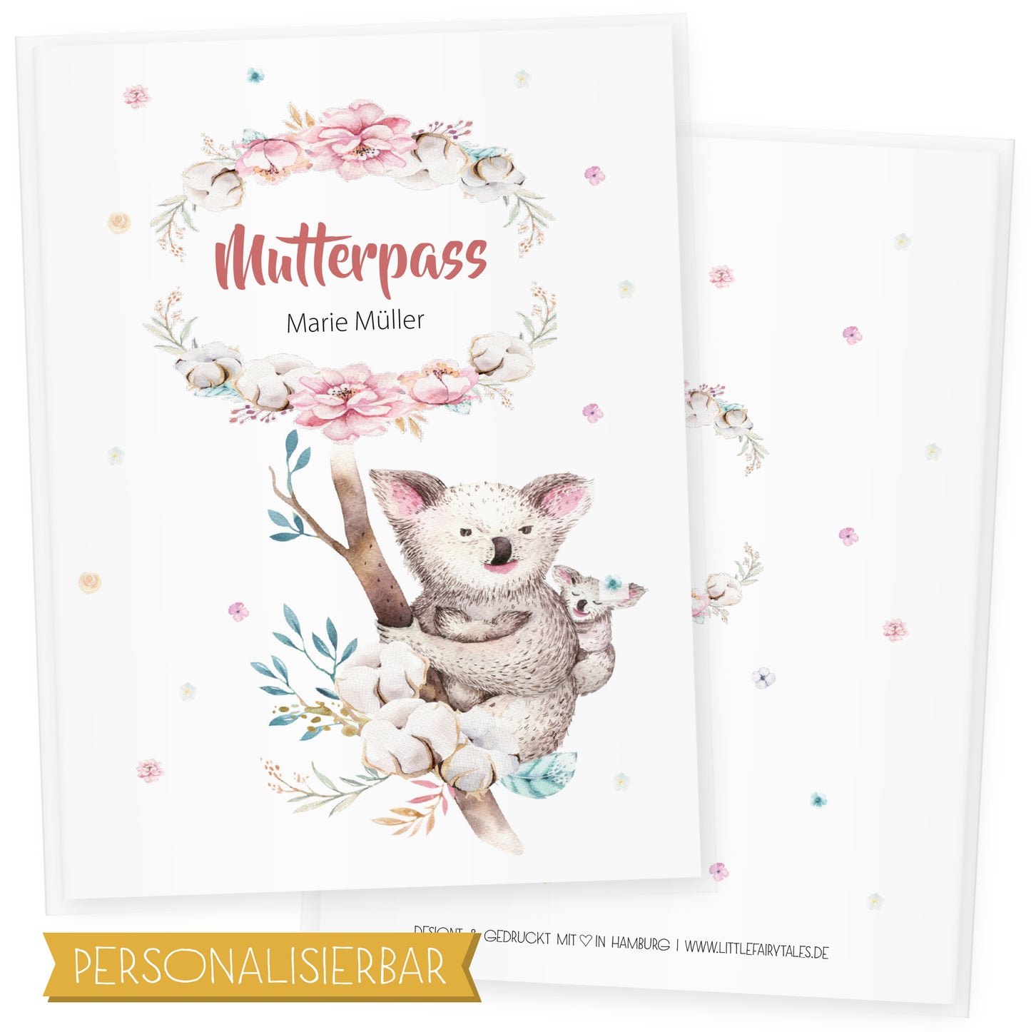 Mutterpasshülle personalisiert, Niedliche Tiere "Bär" - Little Fairy Tales