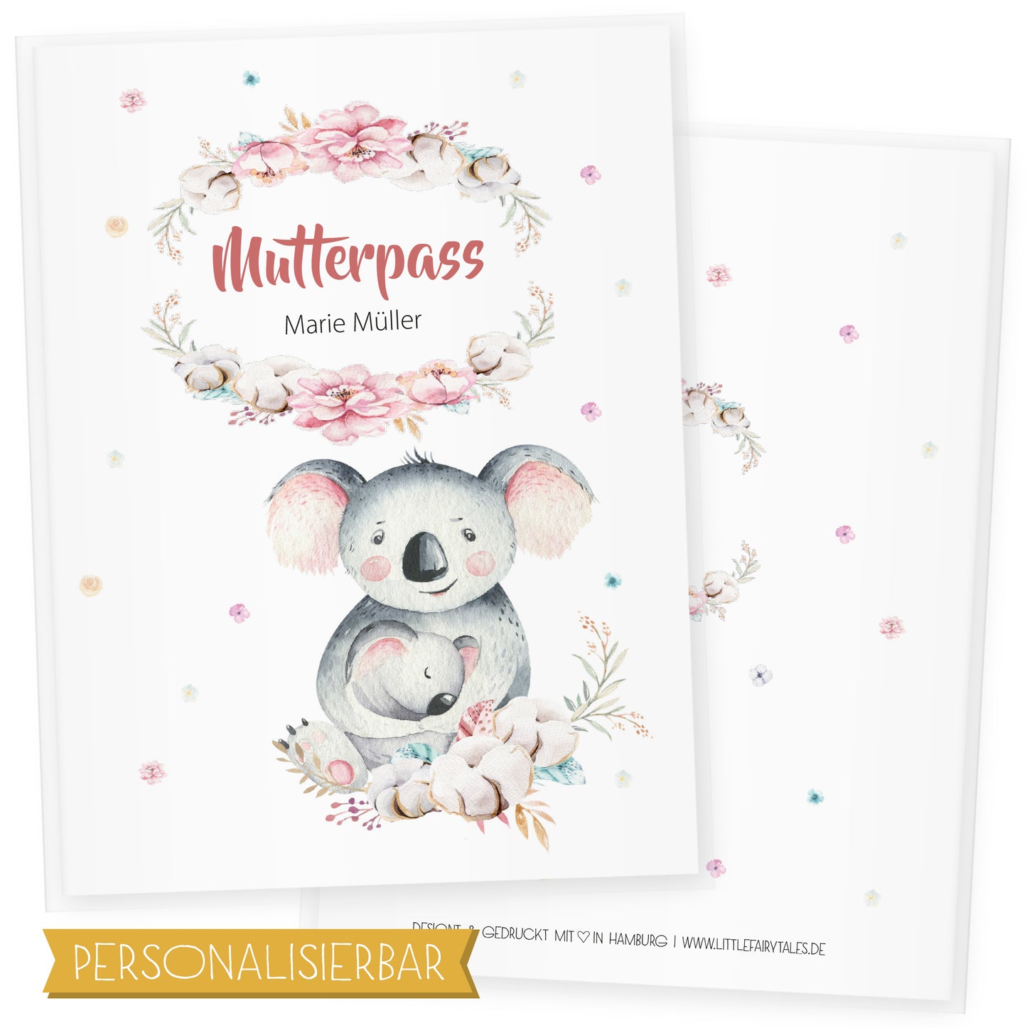 Mutterpasshülle personalisiert, Niedliche Tiere "Koala" - Little Fairy Tales