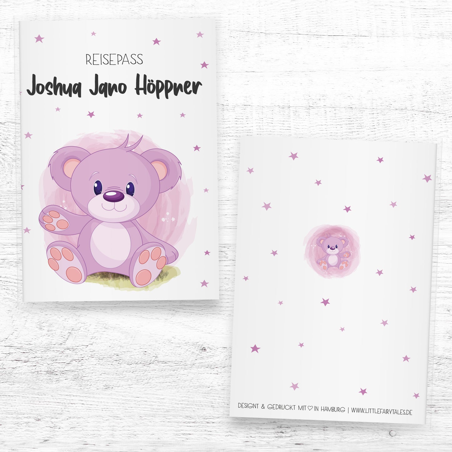 Kinder_Reisepasshülle_mit_Namen_Babytiere_Bär_Rosa