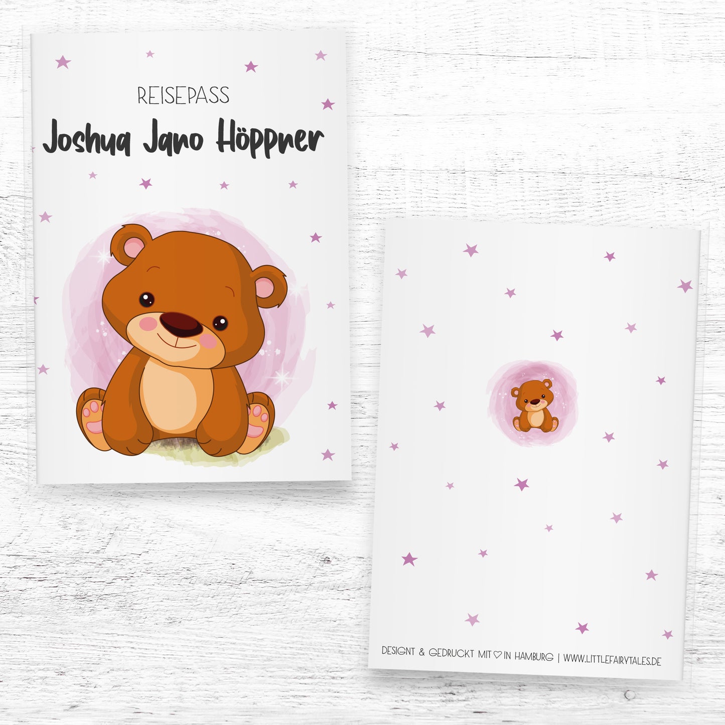 Kinder_Reisepasshülle_mit_Namen_Babytiere_Bärchen_Rosa