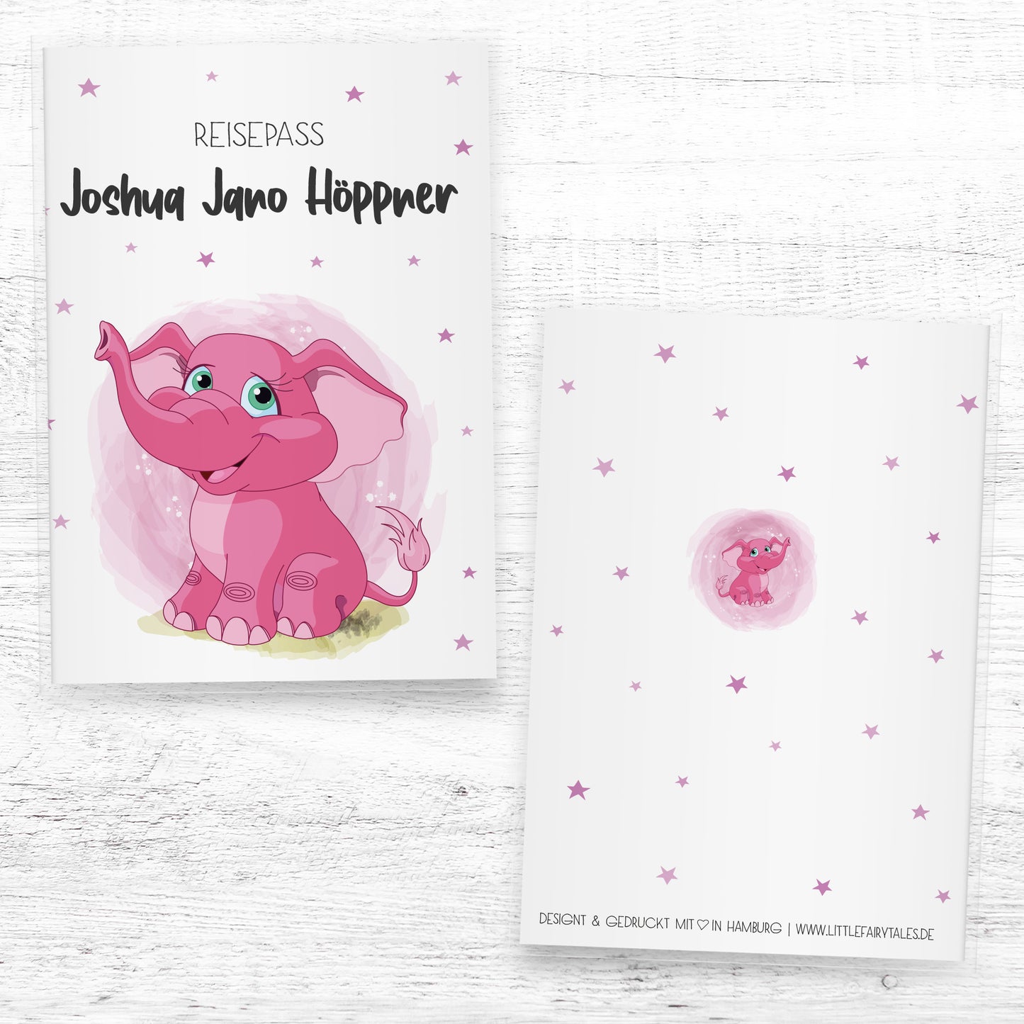 Kinder_Reisepasshülle_mit_Namen_Babytiere_Elefant_Rosa