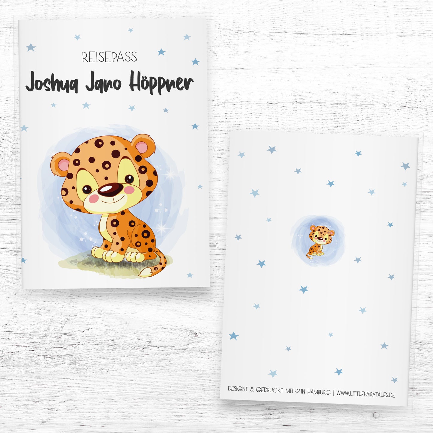 Kinder_Reisepasshülle_mit_Namen_Babytiere_Leopard_Blau