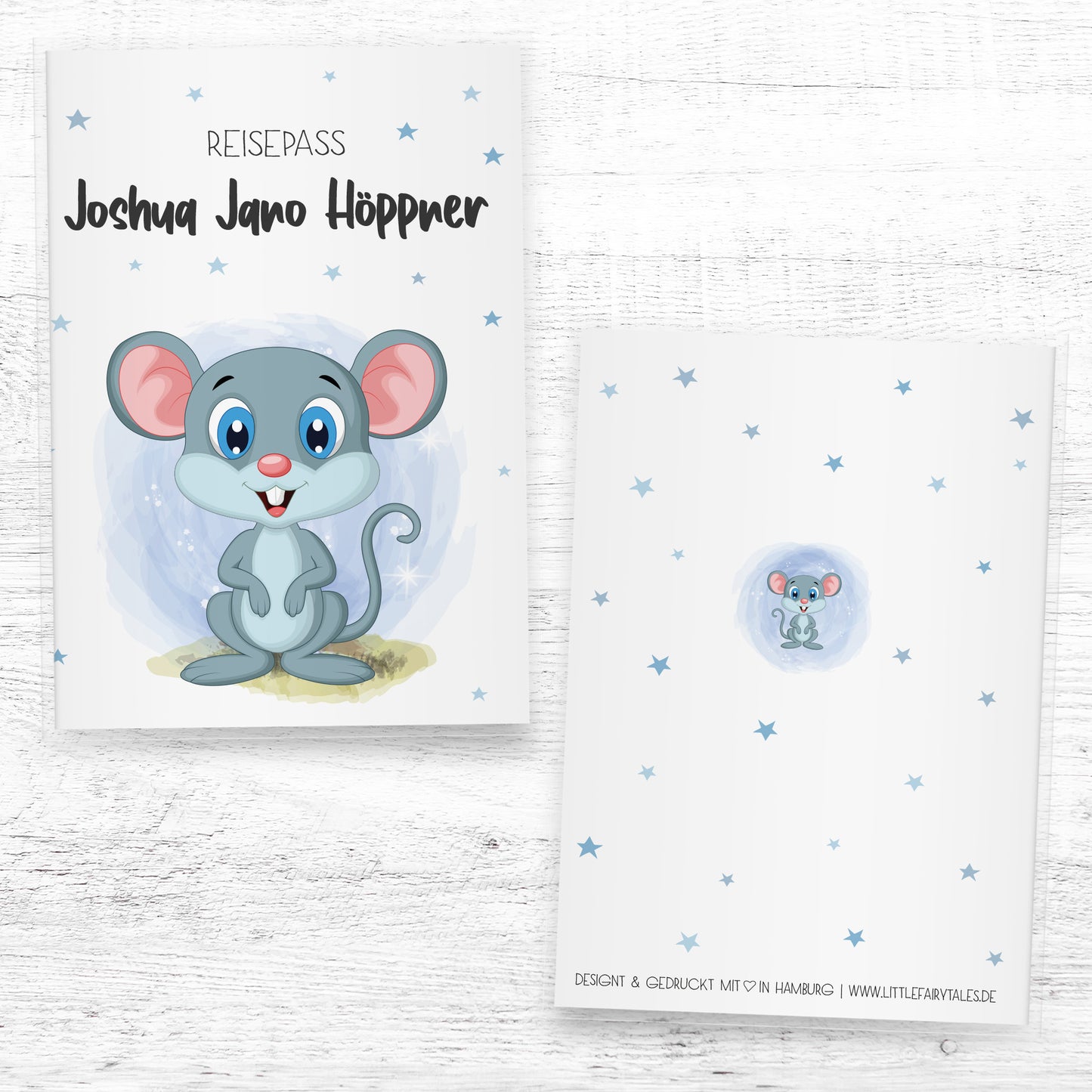 Kinder_Reisepasshülle_mit_Namen_Babytiere_Maus_blau