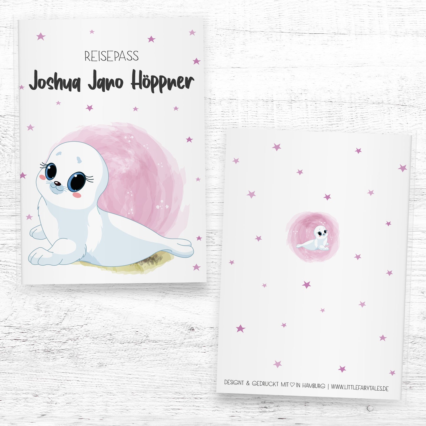 Kinder_Reisepasshülle_mit_Namen_Babytiere_Robbe_rosa