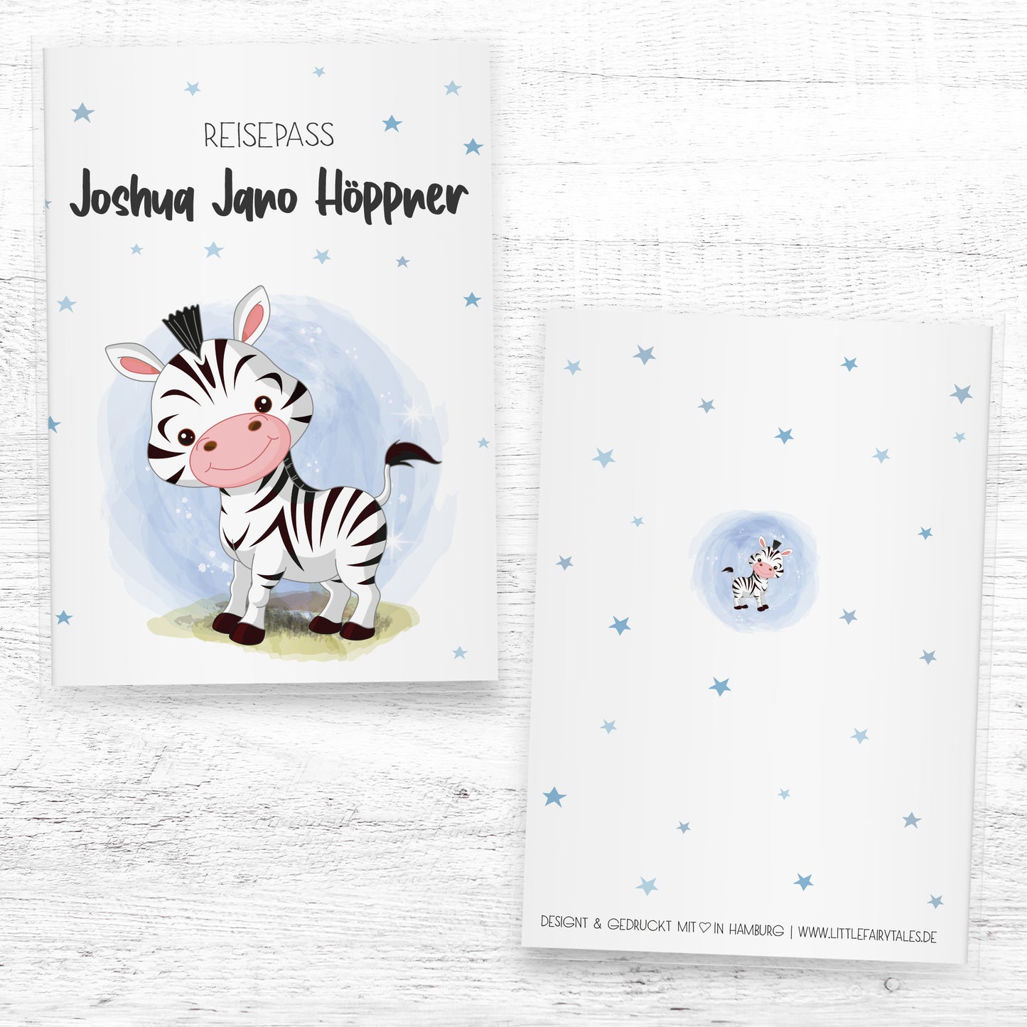 Kinder_Reisepasshülle_mit_Namen_Babytiere_Zebra_blau