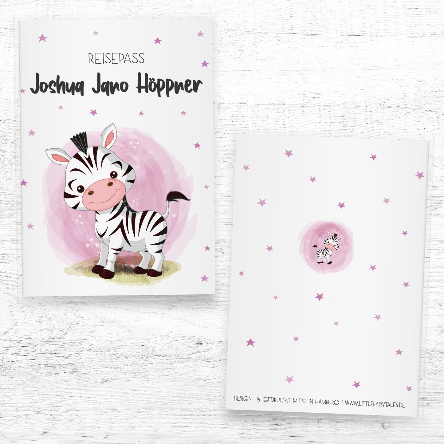 Kinder_Reisepasshülle_mit_Namen_Babytiere_Zebra_rosa