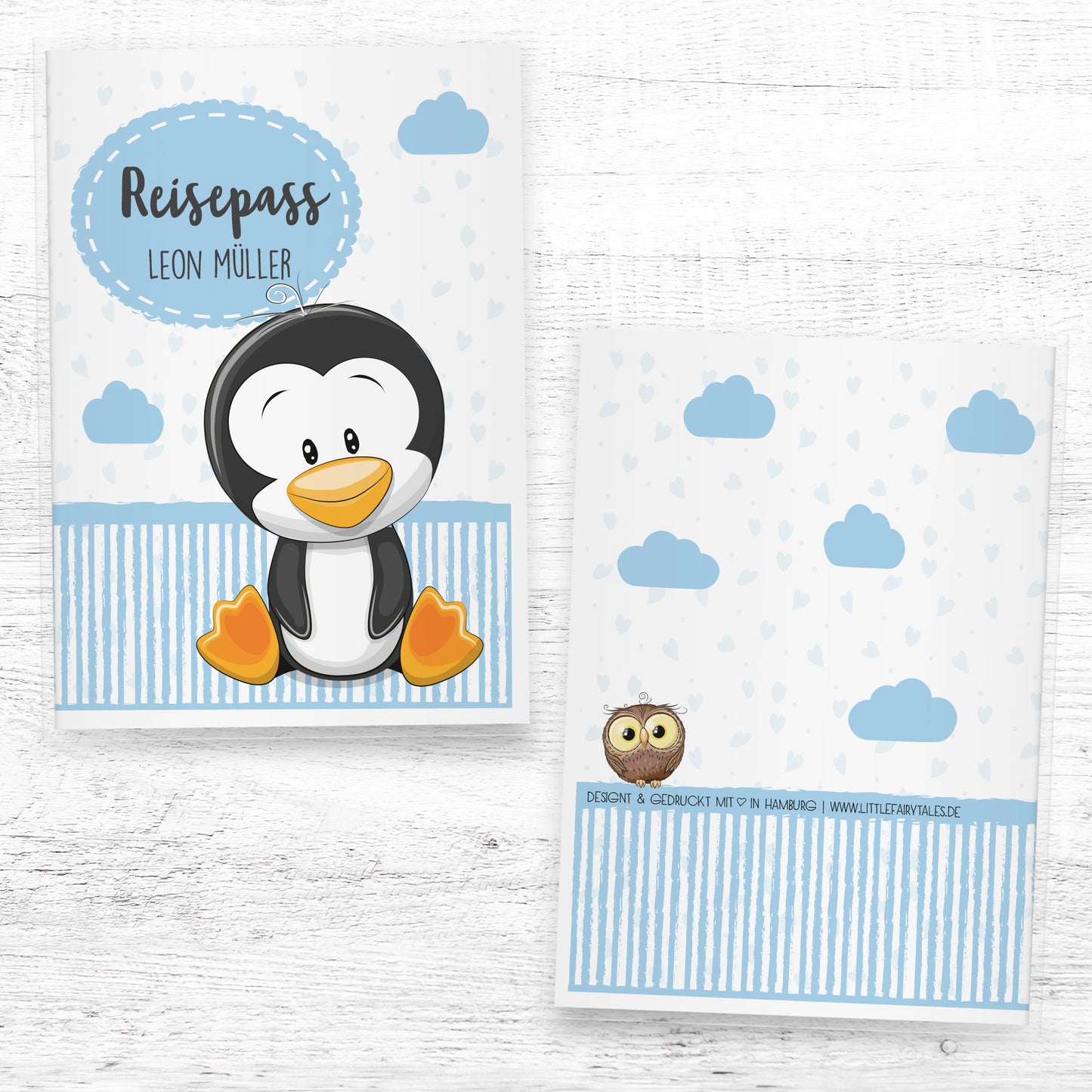 Kinder_Reisepasshülle_mit_Namen_tiere_pinguin_blau