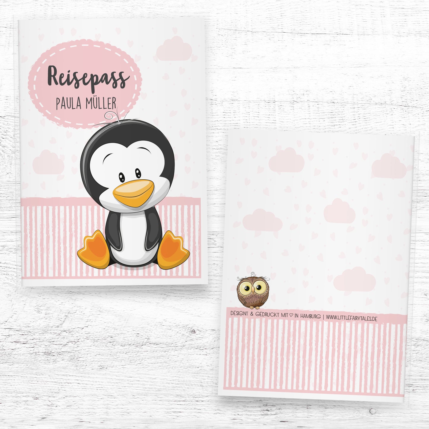 Kinder_Reisepasshülle_mit_Namen_tiere_pinguin_rosa