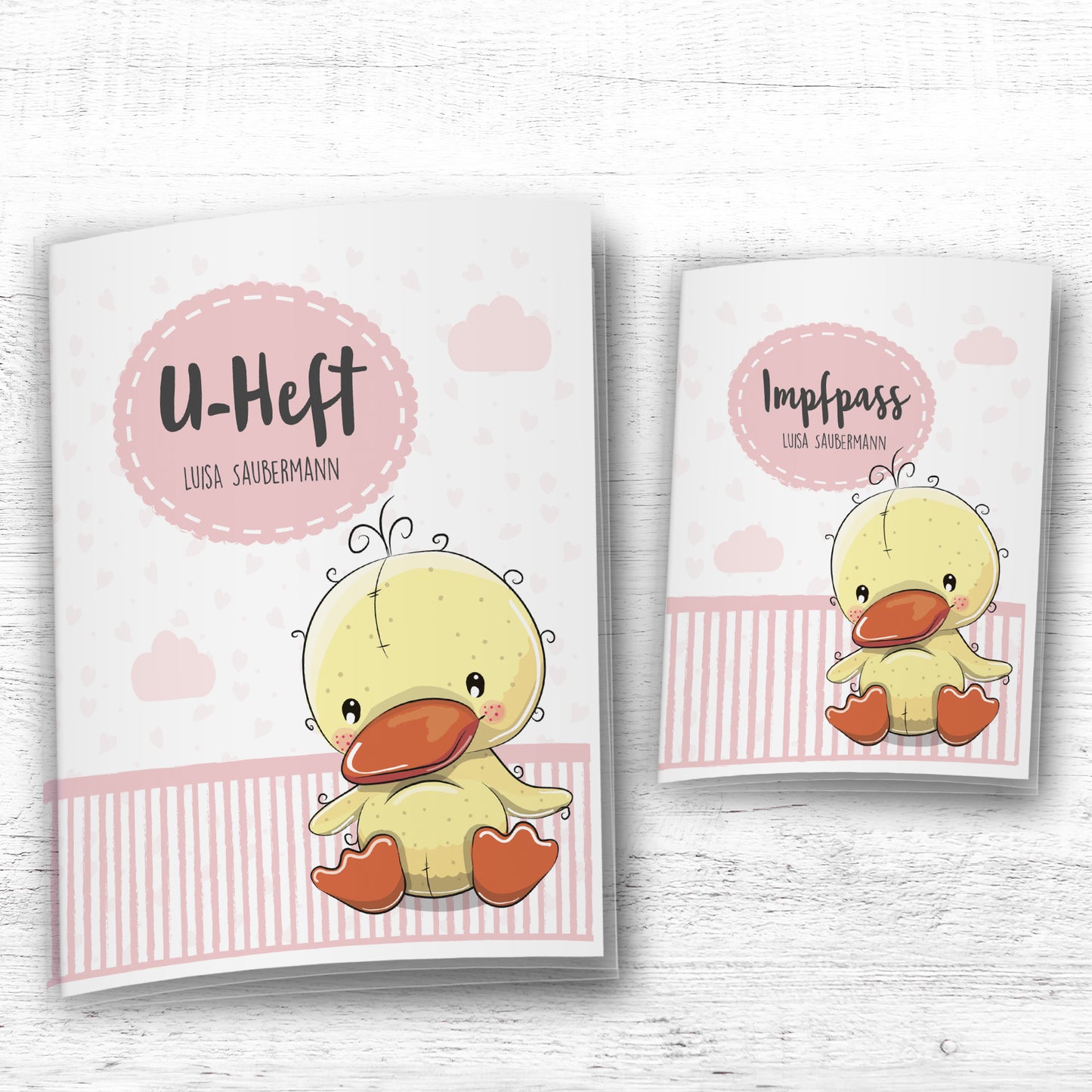 Uhefthülle_und_Impfpasshülle_Tiere_Ente_Rosa