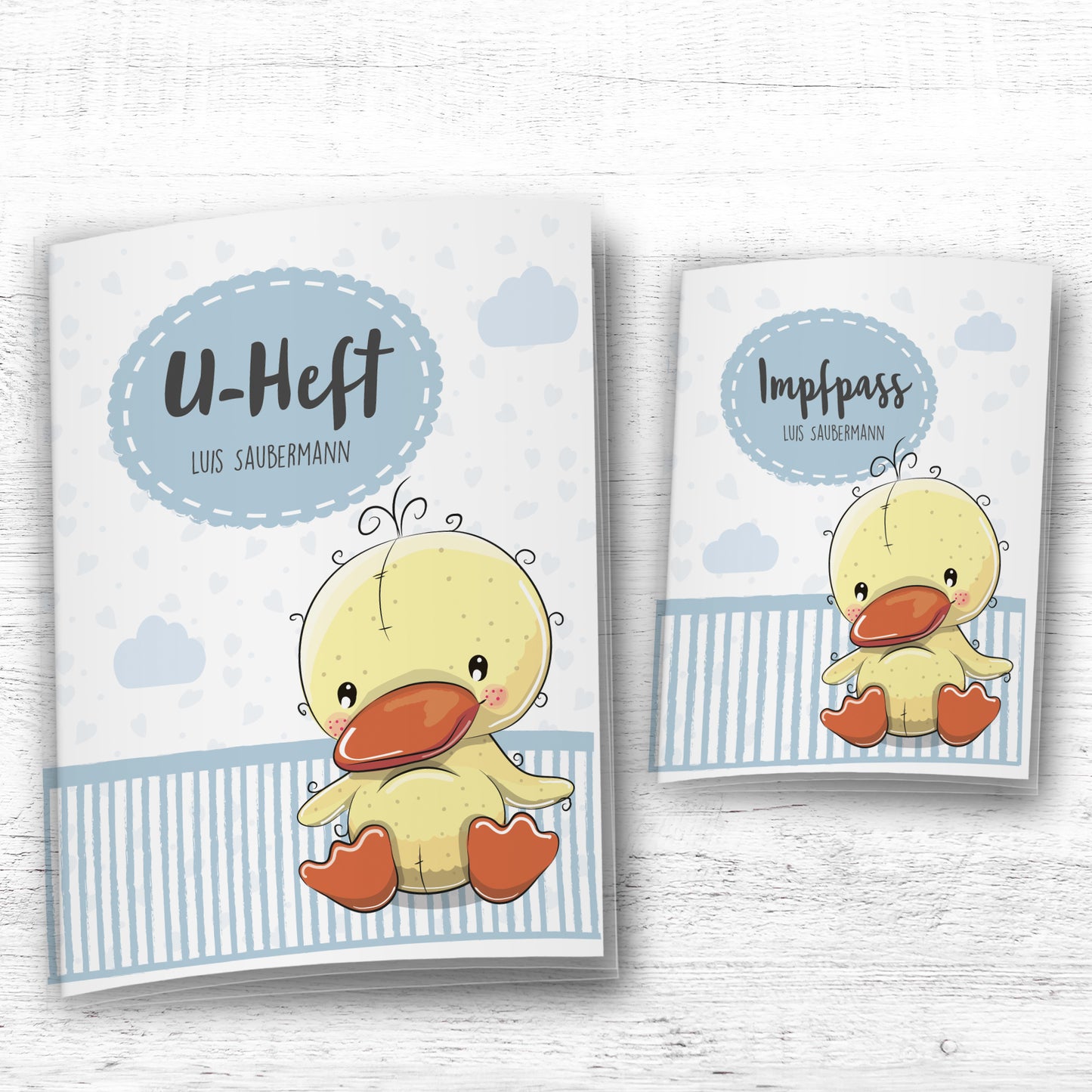 Uhefthülle_und_Impfpasshülle_Tiere_Ente_Blau