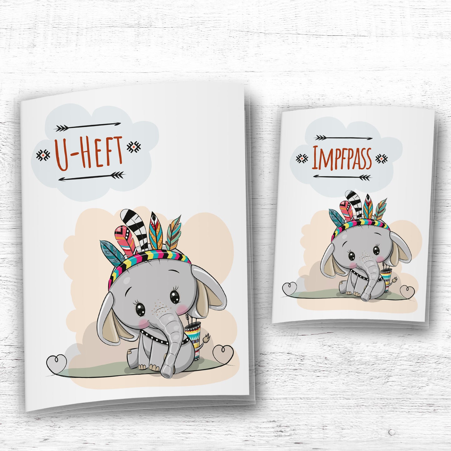 U Heft Hülle & Impfpass Hülle Set Waldtiere "Elefant"