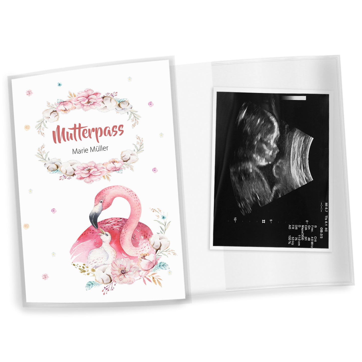Mutterpasshülle personalisiert, Niedliche Tiere "Flamingo" - Little Fairy Tales