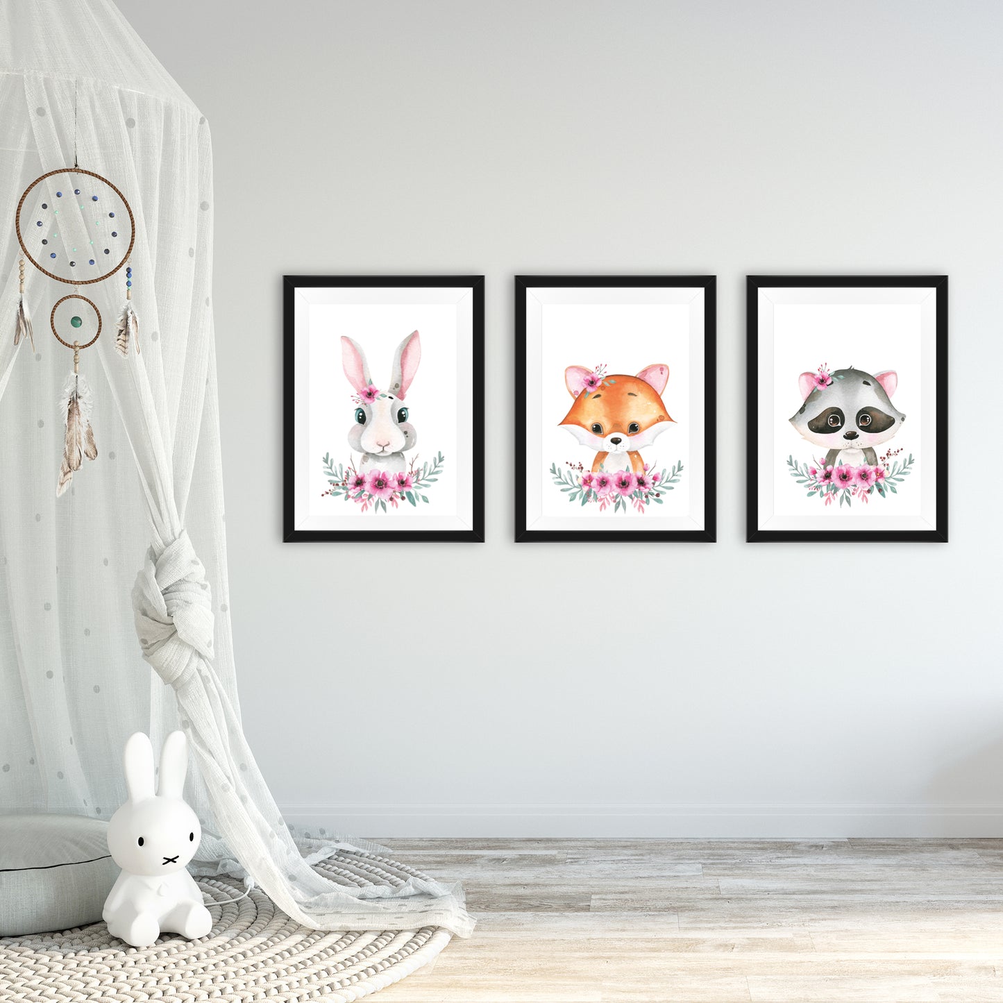 Kinderposter 3er Set Stück, DINA 4, Waldtiere (Hase, Fuchs, Waschbär) - Little Fairy Tales