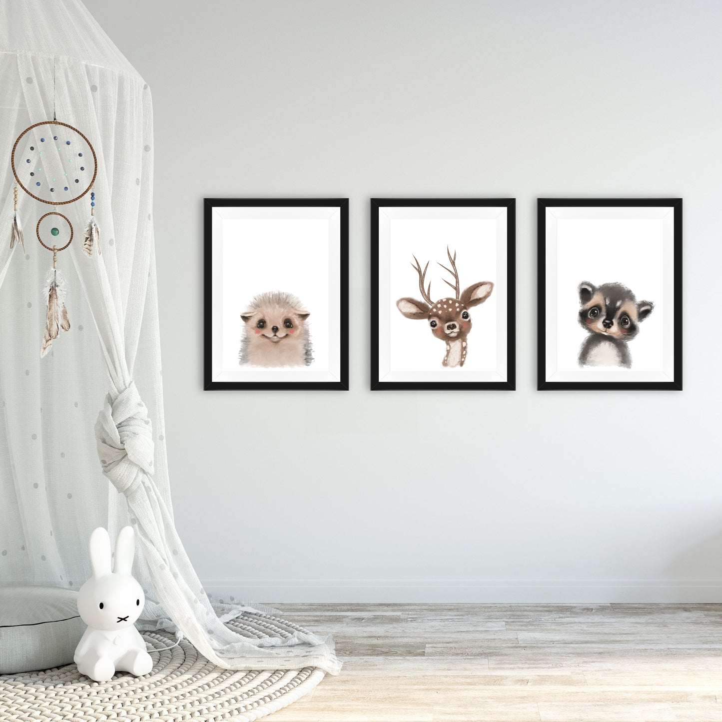 Kinderposter 3er Set, Waldtiere (Igel, Reh, Waschbär), DINA 4 - Little Fairy Tales