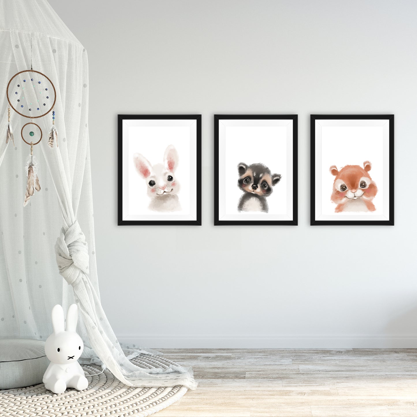 Kinderposter 3er Set, DINA 4, Waldtiere (Hase, Waschbär, Hamster) - Little Fairy Tales