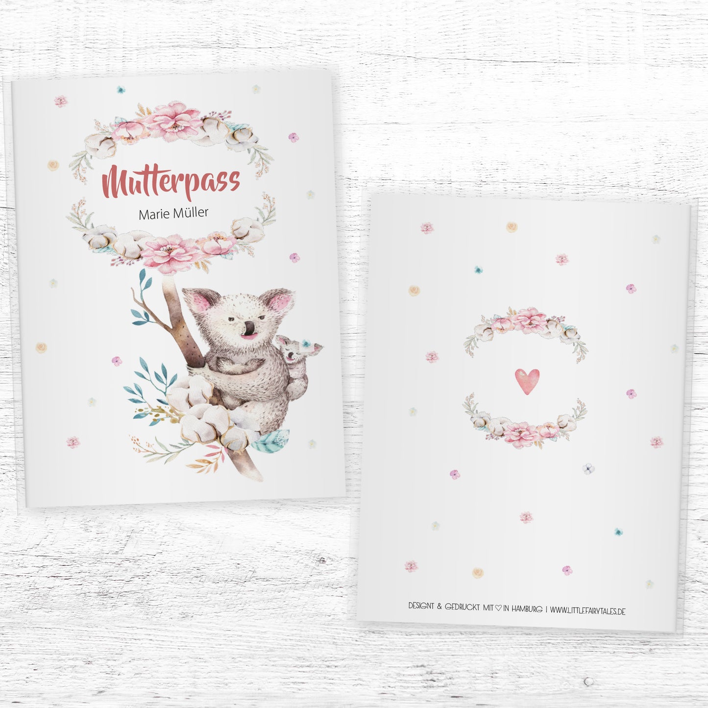 Mutterpasshülle personalisiert, Niedliche Tiere "Bär" - Little Fairy Tales