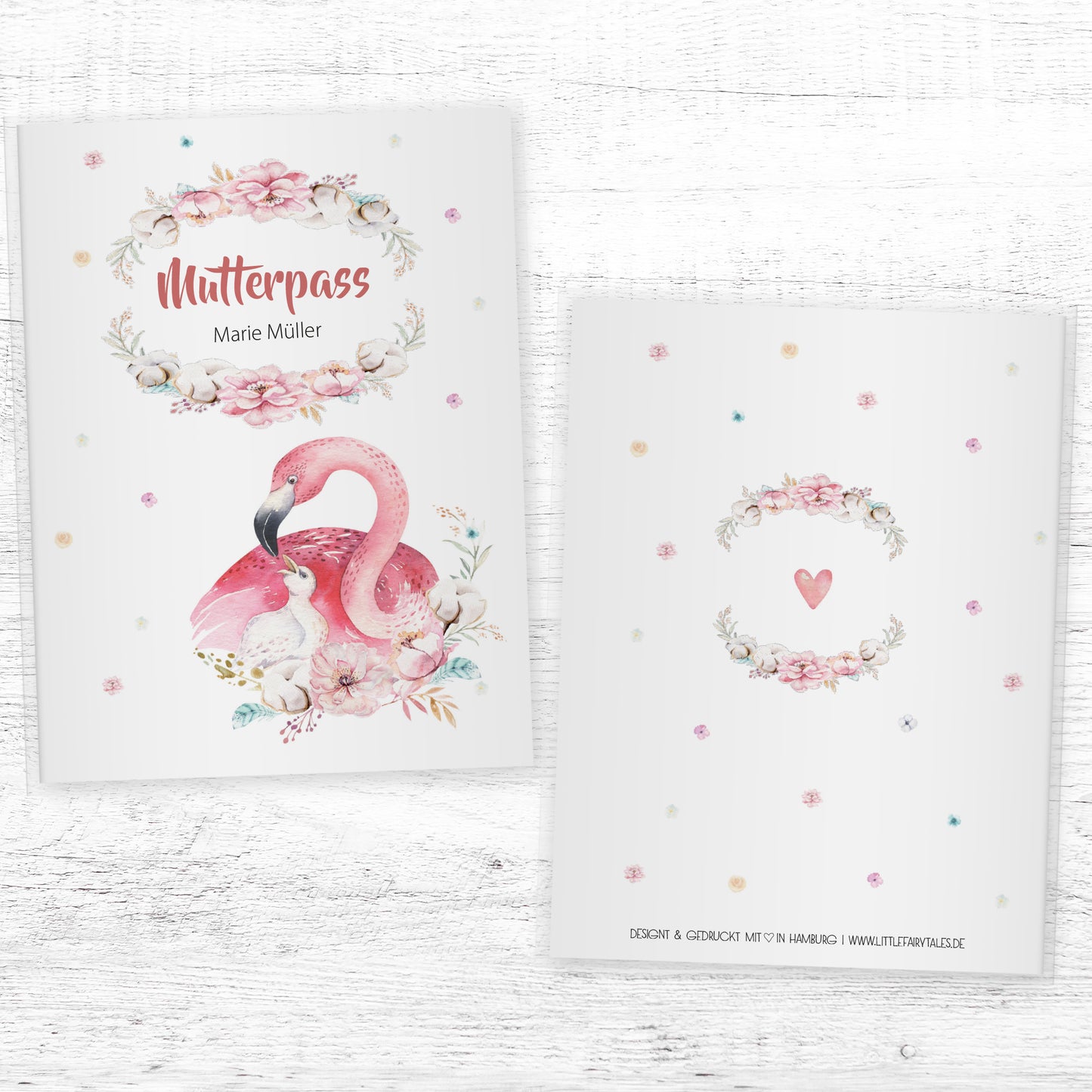 Mutterpasshülle personalisiert, Niedliche Tiere "Flamingo" - Little Fairy Tales
