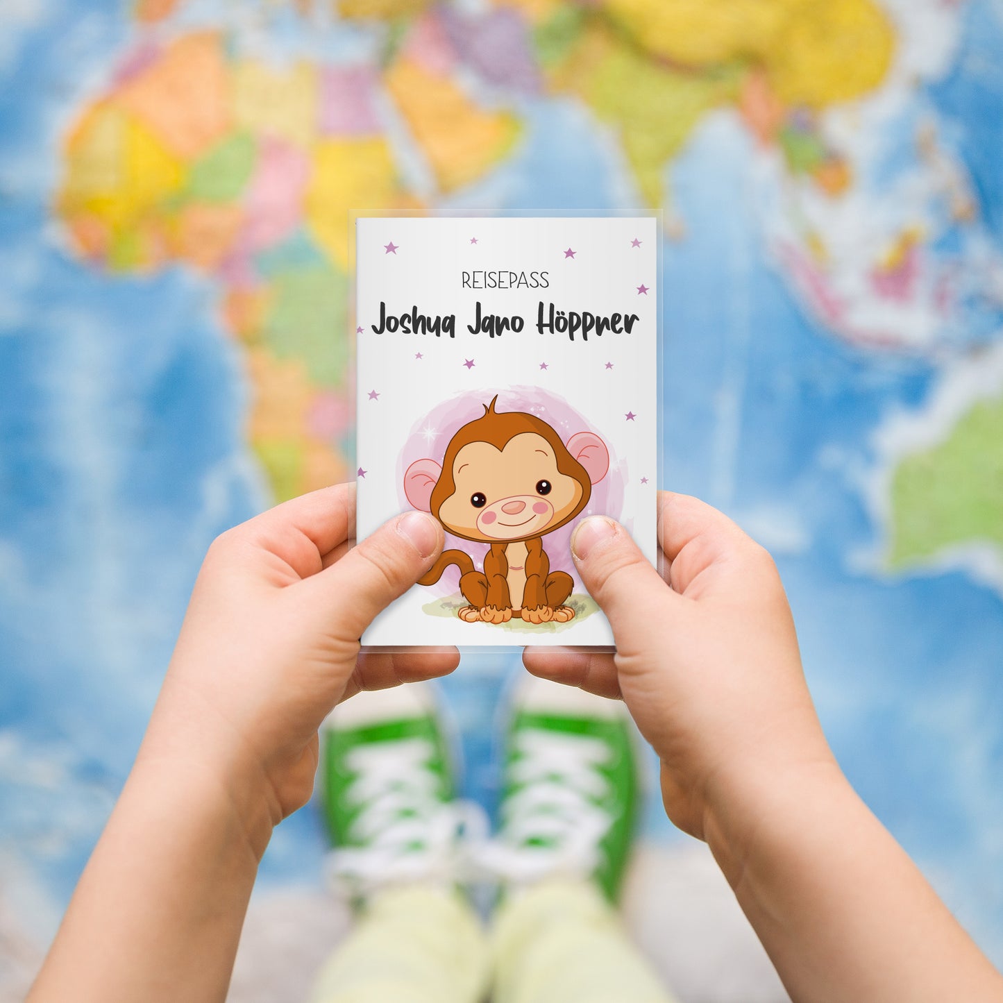 Kinder_Reisepasshülle_mit_Namen_Babytiere_Affe_Rosa