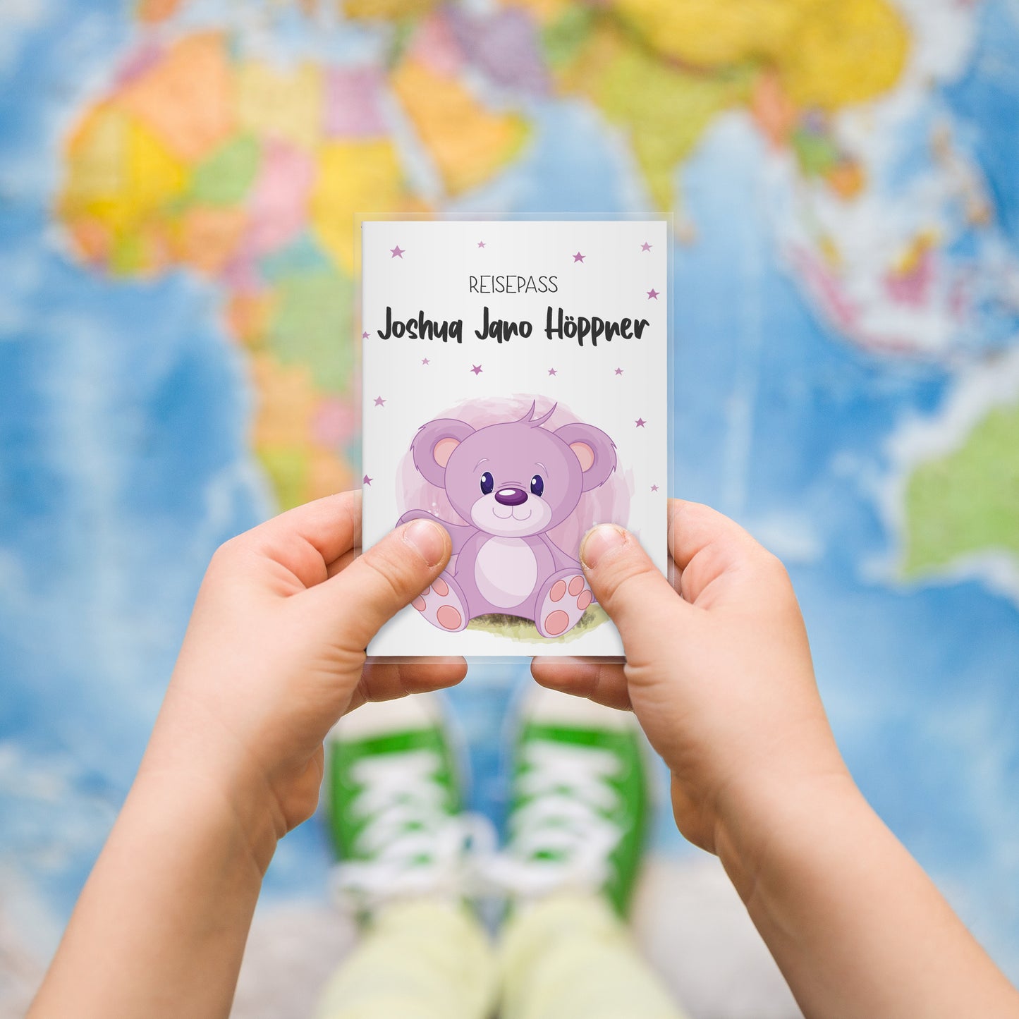 Kinder_Reisepasshülle_mit_Namen_Babytiere_Bär_Rosa