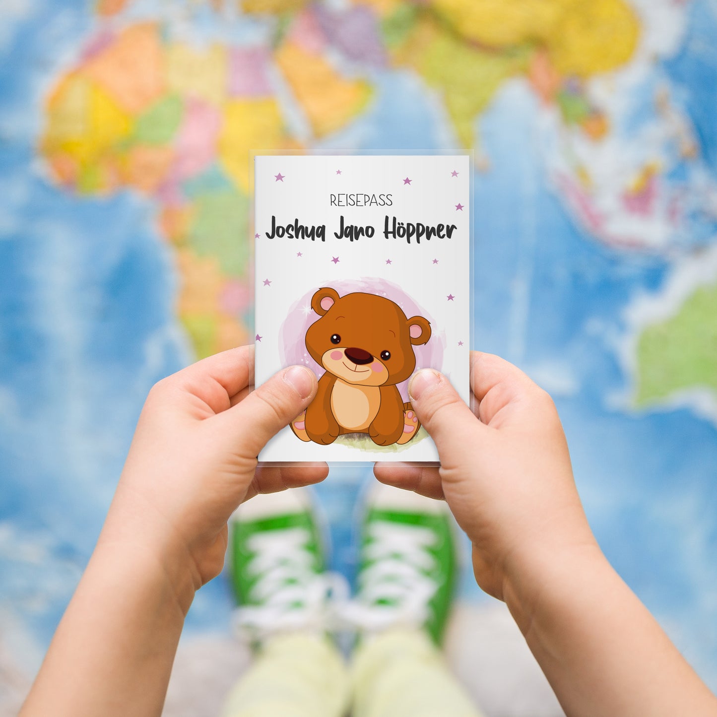 Kinder_Reisepasshülle_mit_Namen_Babytiere_Bärchen_Rosa