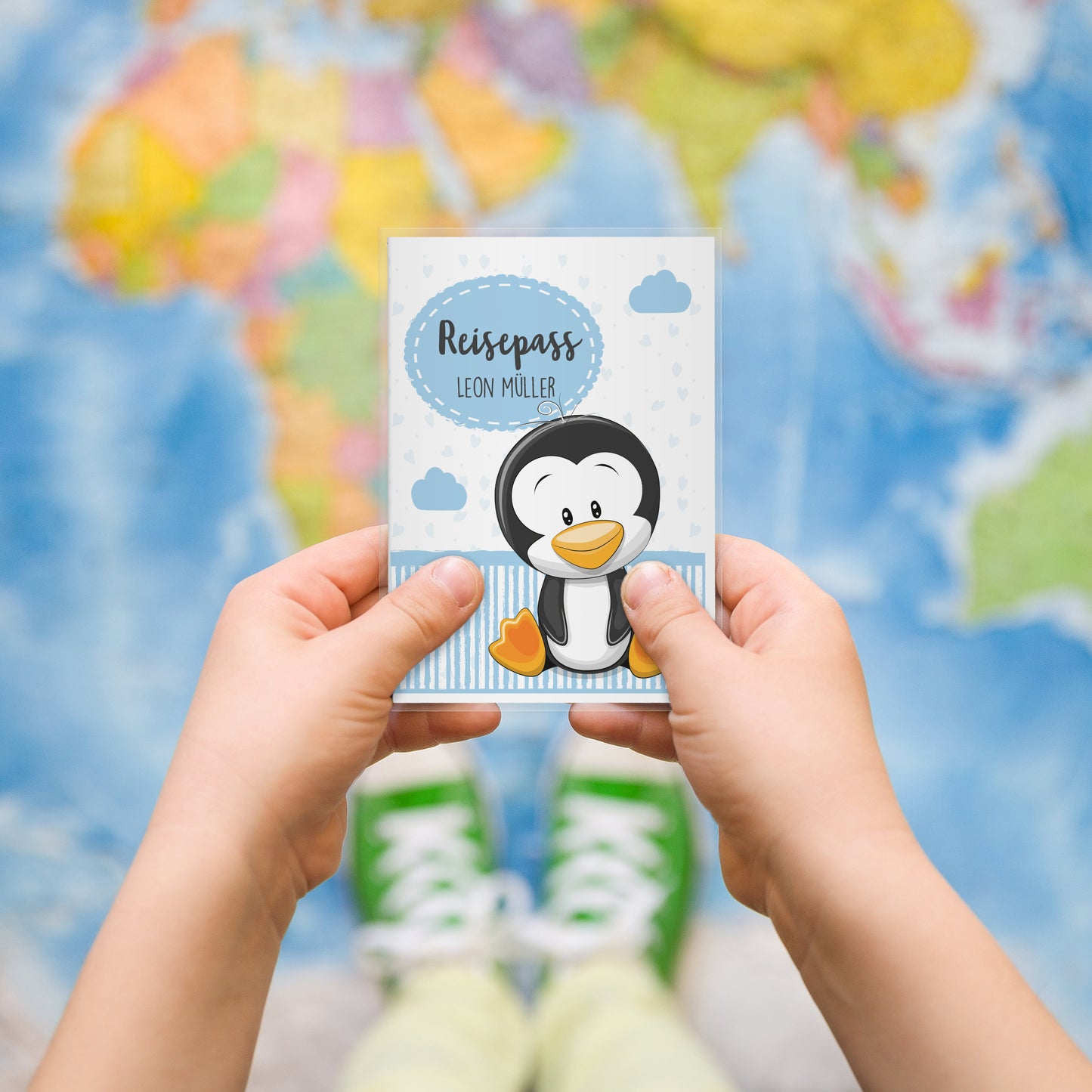 Kinder_Reisepasshülle_mit_Namen_tiere_pinguin_blau