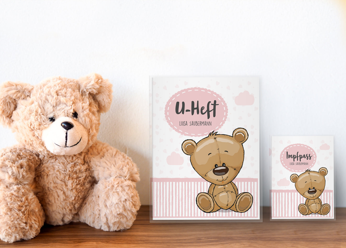 Uhefthülle_und_Impfpasshülle_Tiere_Bär_rosa
