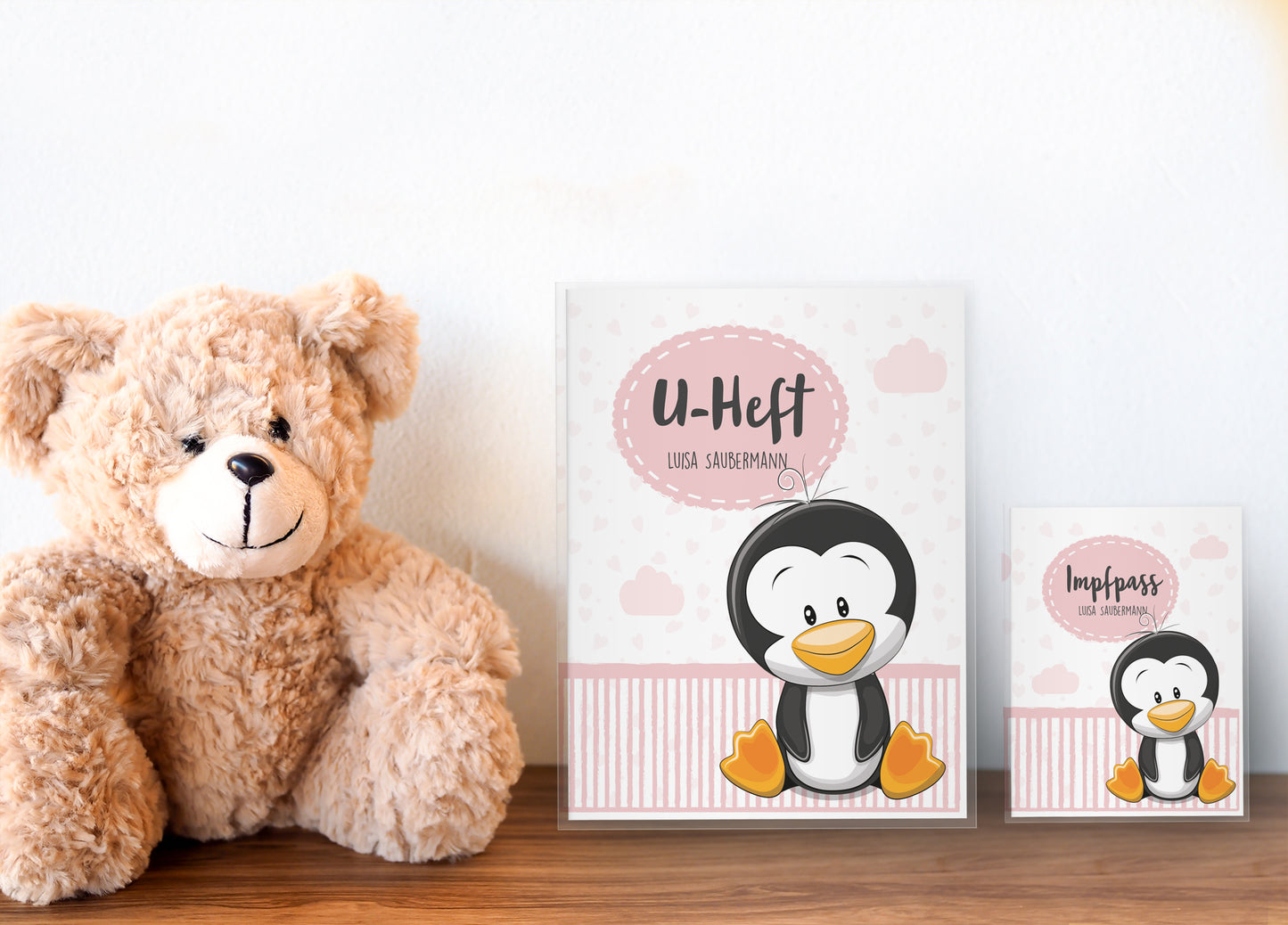 Uhefthülle_Impfpasshülle_Tiere_Pinguin_rosa