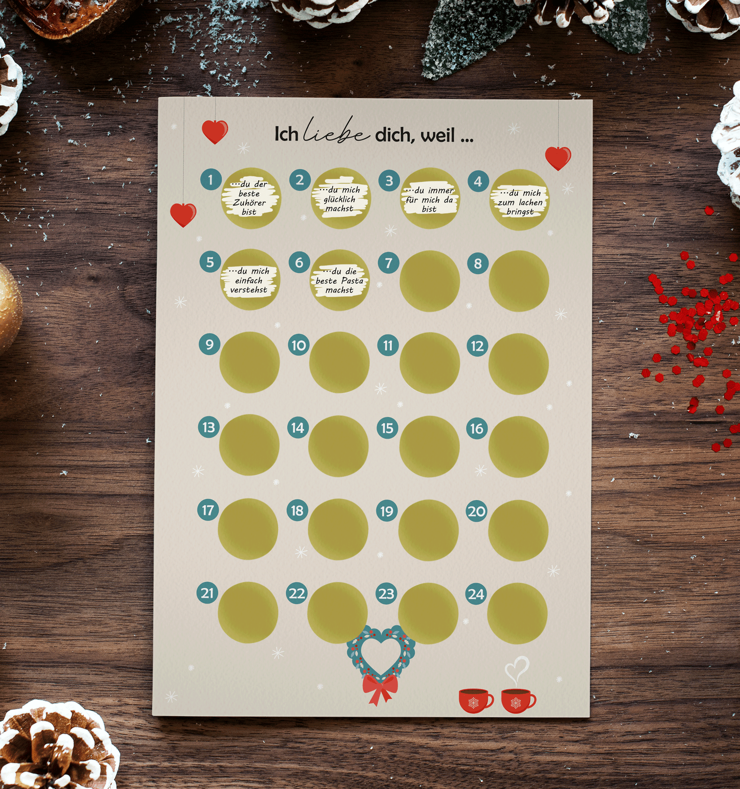 Adventskalender zum rubbeln und selbst schreiben "Ich liebe dich weil…" Rubbeladventskalender für Freundin, Freund & Paare - Rubbelkalender