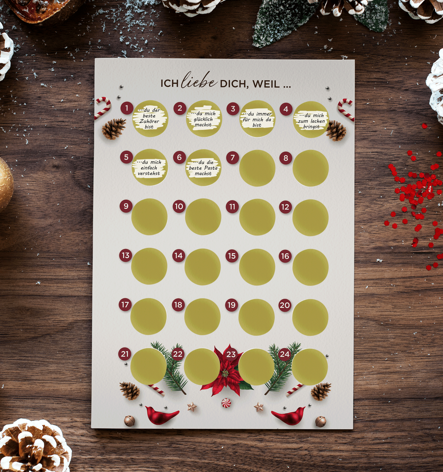 Adventskalender zum rubbeln und selbst schreiben "Ich liebe dich weil…" Rubbeladventskalender für Freundin, Freund & Paare - Rubbelkalender