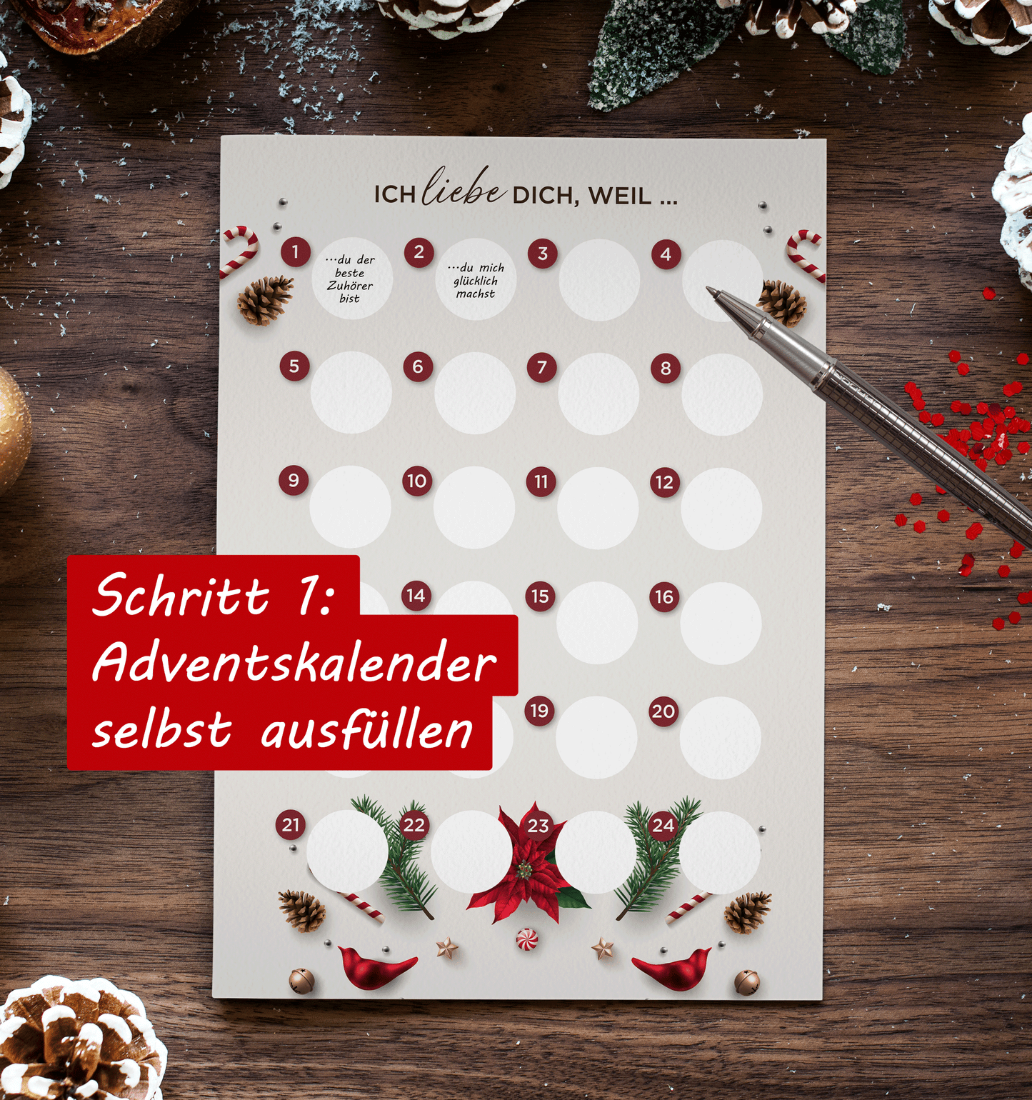 Adventskalender zum rubbeln und selbst schreiben "Ich liebe dich weil…" Rubbeladventskalender für Freundin, Freund & Paare - Rubbelkalender