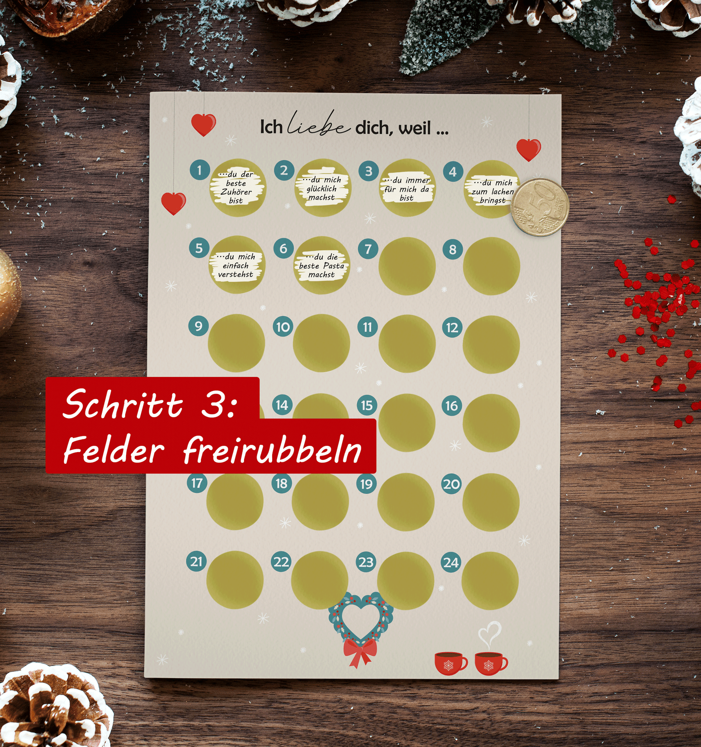 Adventskalender zum rubbeln und selbst schreiben "Ich liebe dich weil…" Rubbeladventskalender für Freundin, Freund & Paare - Rubbelkalender