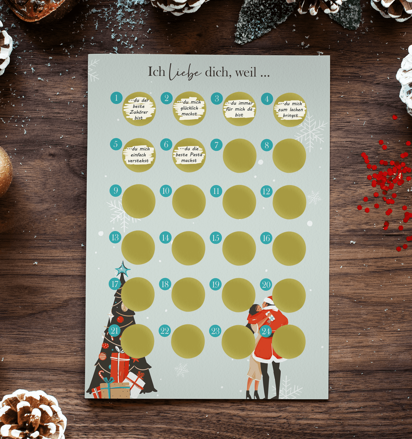 Adventskalender zum rubbeln und selbst schreiben "Ich liebe dich weil…" Rubbeladventskalender für Freundin, Freund & Paare - Rubbelkalender