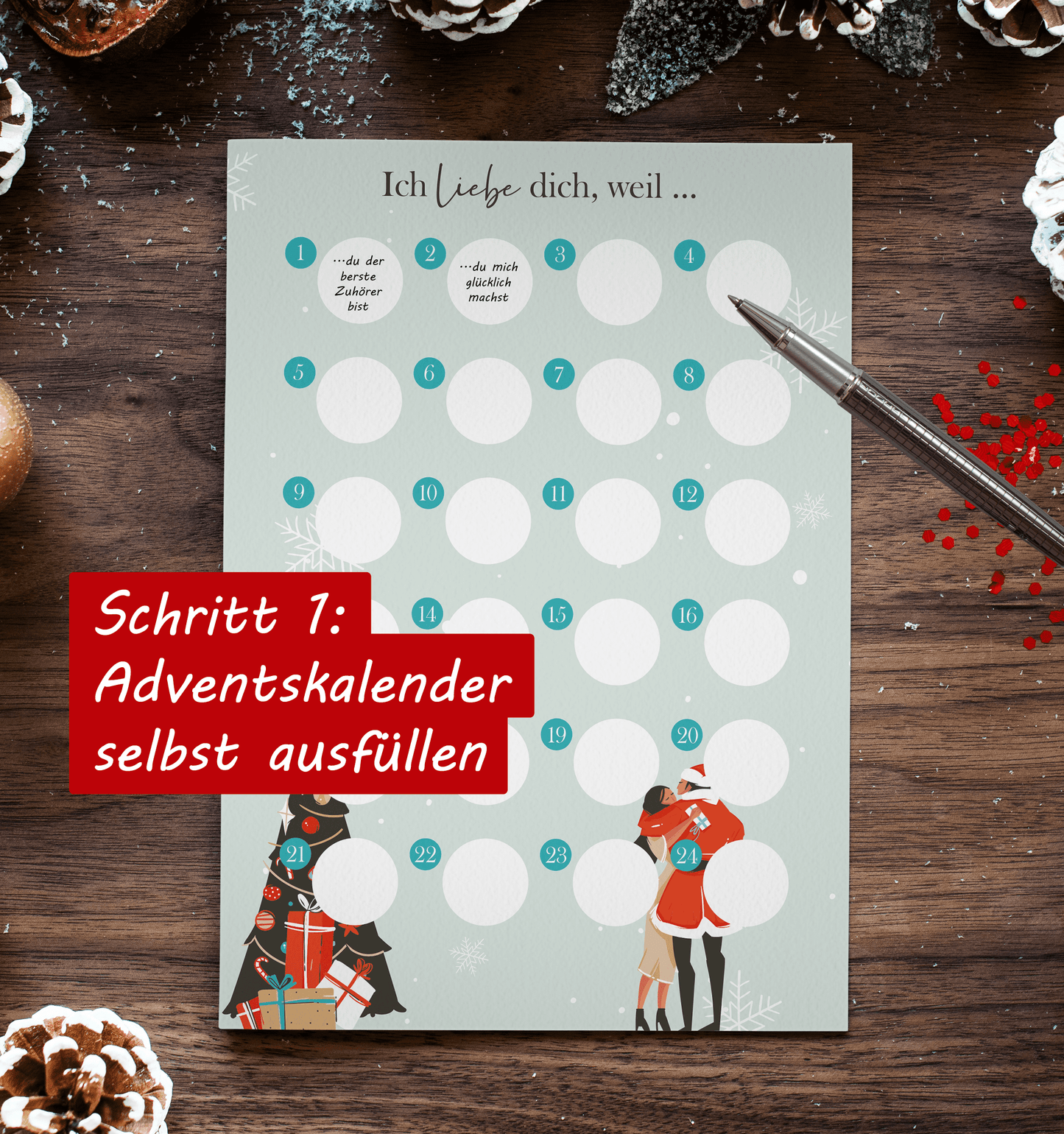 Adventskalender zum rubbeln und selbst schreiben "Ich liebe dich weil…" Rubbeladventskalender für Freundin, Freund & Paare - Rubbelkalender